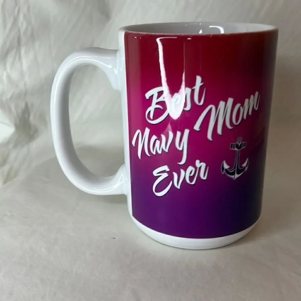 Best Navy Mom Ever 12 Ounce Coffee Tea Cocoa Mug White Pink Blue 4 1/2 In Tall